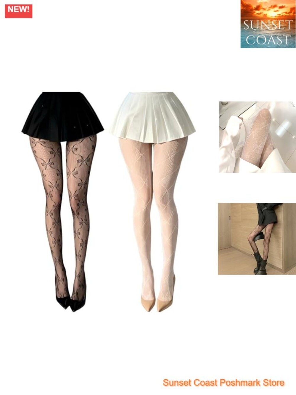 2 Pack Butterfly Pattern Fishnet Tights Women Hollow Out Lace Mesh Full Length